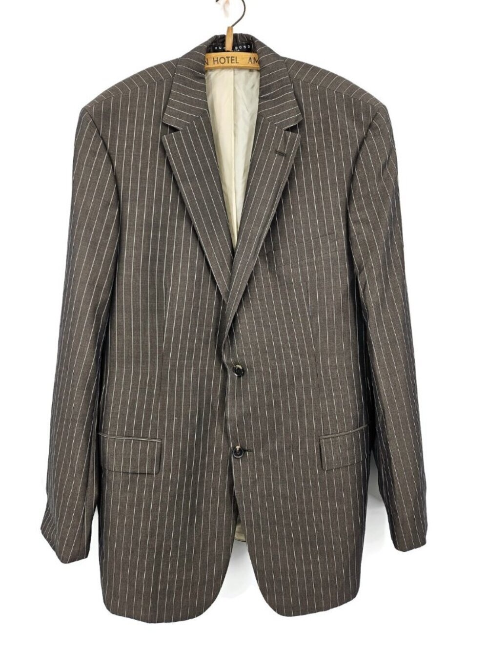 Hugo Boss Grey Striped Blazer Mens 46L Bertolucci Movie Wool Blend